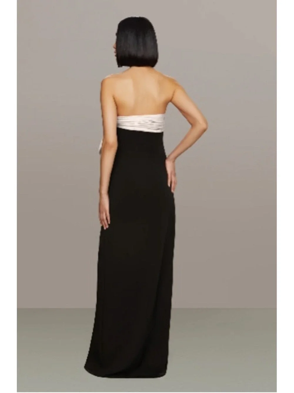 Women's AMUR Strapless Column Gown in Black and Ivory, Size 4